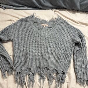 Gray Distressed Knit Sweater